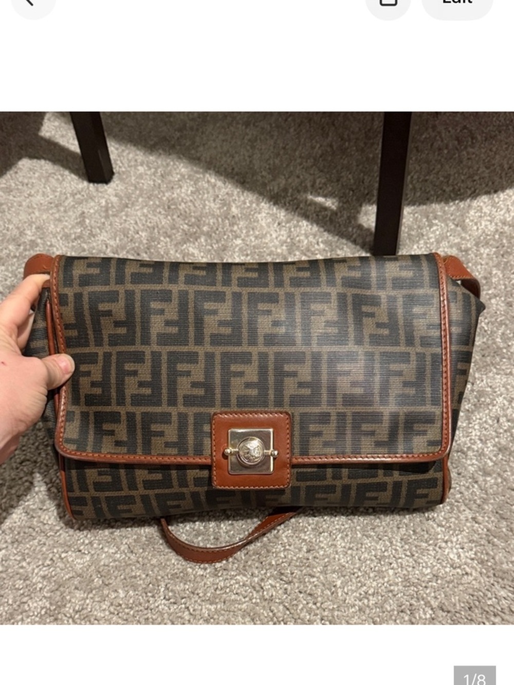 Fendi Brown Messenger Bag with Tan Leather Trim beautiful vintage piece.